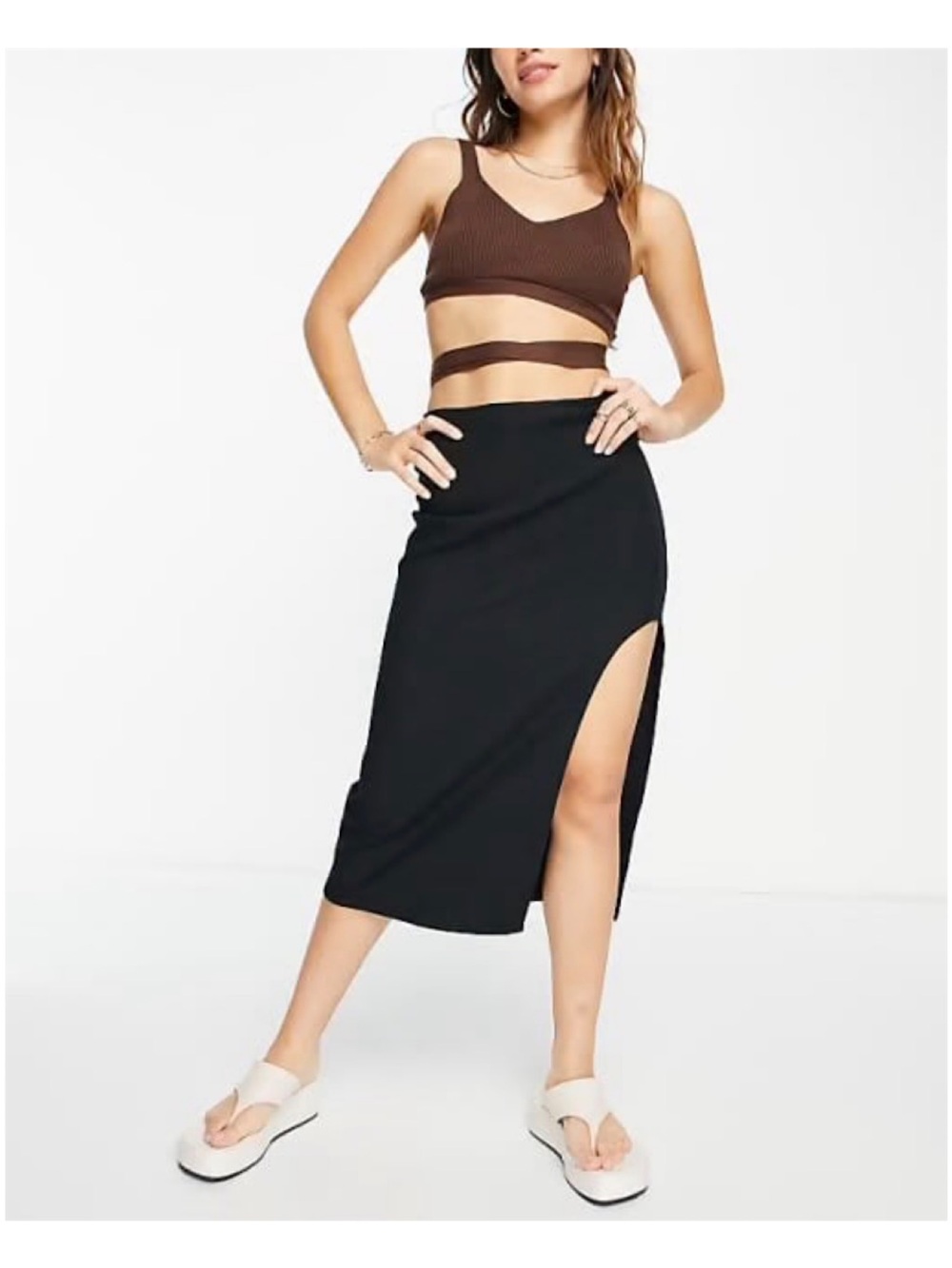 Abercrombie & Fitch Midi Skirt with High Side Slit (Black - Medium Petite)